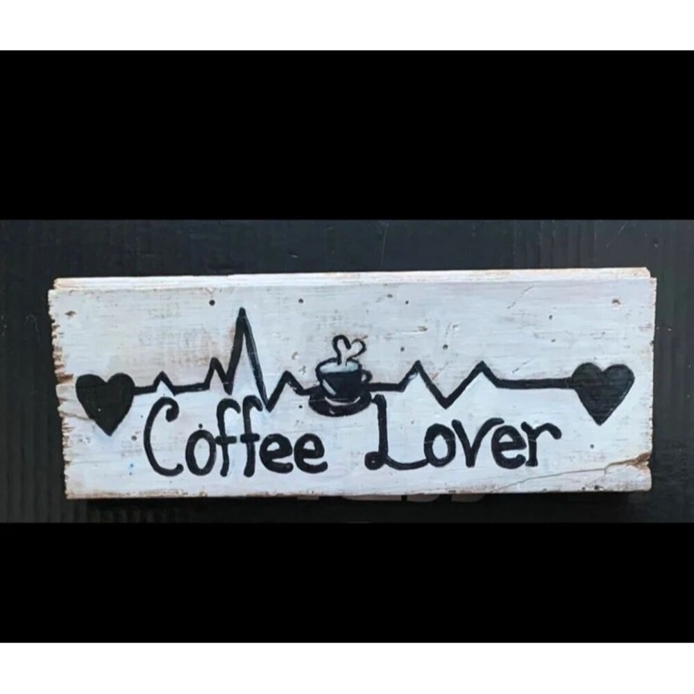 Rustic "Coffee Lover" Heartbeat Handmade Wooden Sign